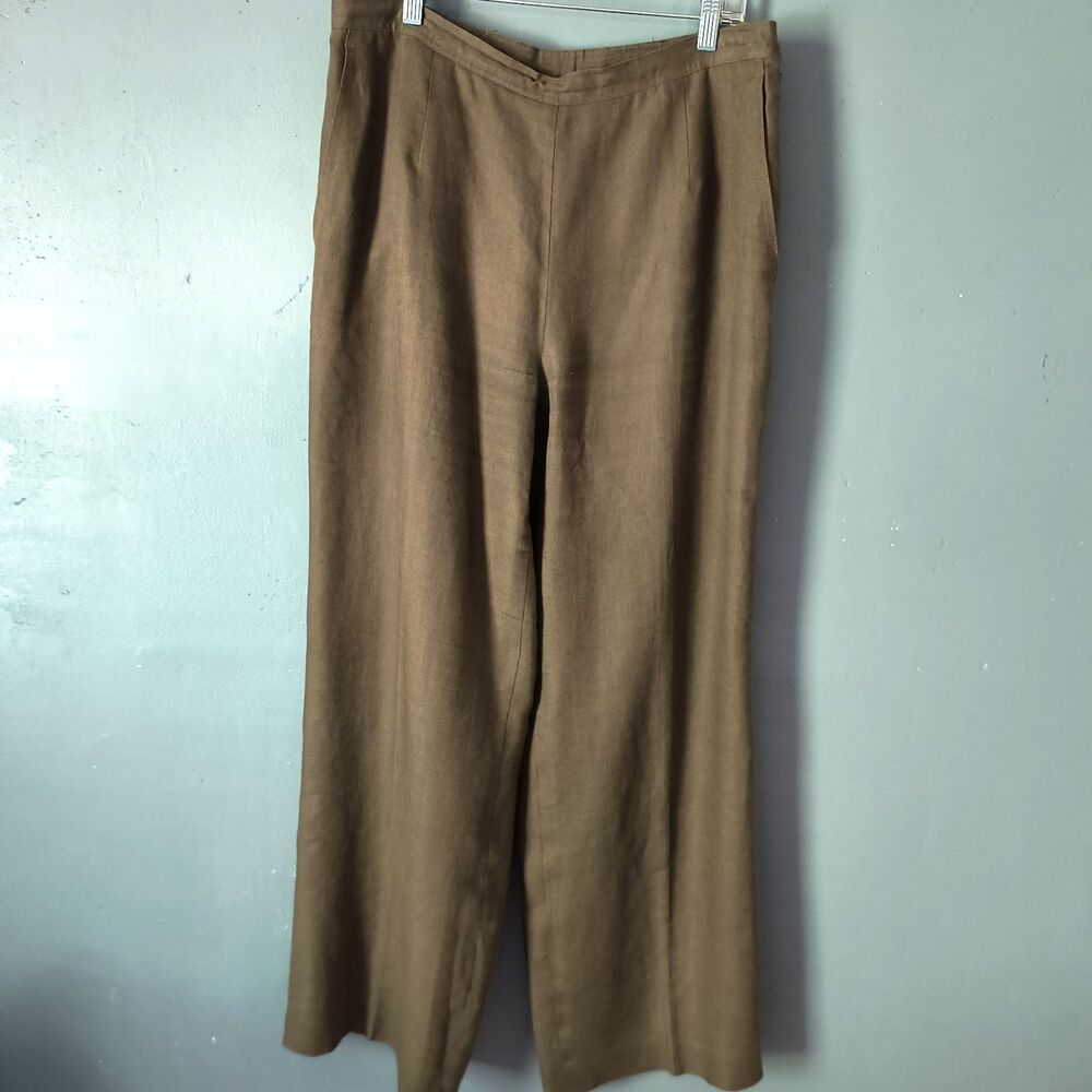 Talbots Irish Linen Pants 16 Taupe Wide Leg Classic Beachy Preppy Vacation